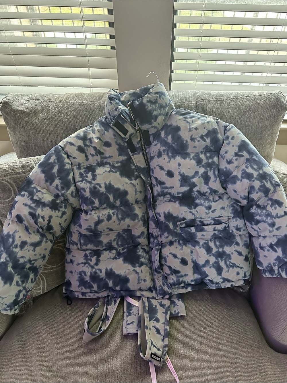 Womens Tie-Dye Puffer Jacket - Blue/White BRAND NEW